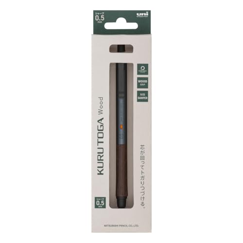Image of Uni Kuru Toga Wood, 0.5mm Mechanical Pencil, Auto Lead Rotation, Wooden Grip and Metal Body, Steel Grey (M5KW1P.23)