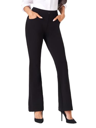 viehunt Womens Straight Leg Stretchy Dress Work Pants Business Office Casual Slacks with Pockets Black