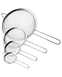 Coladores de Malla Fina con Mango Largo, 4 piezas, Coladores de Cocina de Acero Inoxidable, Set de Colador Utensilios,...