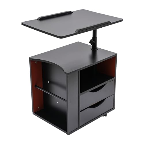 Mesita de noche giratoria, mesa auxiliar flotante de madera con cajones, escritorio extensible con ruedas y estante abierto para el hogar, oficina, escuela, diseño negro moderno