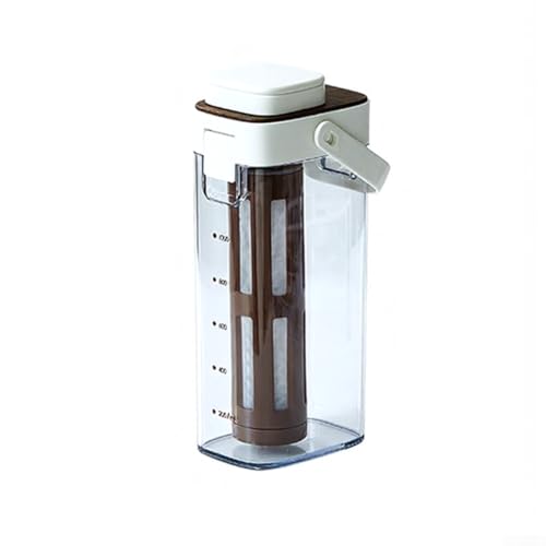Cafetera helada portátil con sistema de preparación en frío con filtro desmontable, jarra de café que ahorra espacio para cocina, 12,5 x 8,6 x 25,7 cm (blanco)