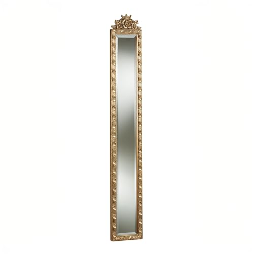 Giuliana Floral Wall Mirror | Antique Gold with Verdi Wash | Rose Floral Crown Topped Frame with Twisting Leaves | Narrow Panel-Style Wall-Mounted Mirror for Small Spaces, Hallways, or Dressing Areas