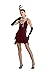 Women 1920s Gatsby Flapper Dress Sexy Open Back Strap Fringed Cocktail Party Dress with Accessories Set (Wine Red, Small)