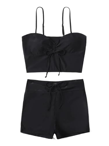 Lilosy Drawstring High Waisted Bikini Set Srting Swimsuit Spaghetti Strap Cami Top and Tie Side Shorts 2 Piece3