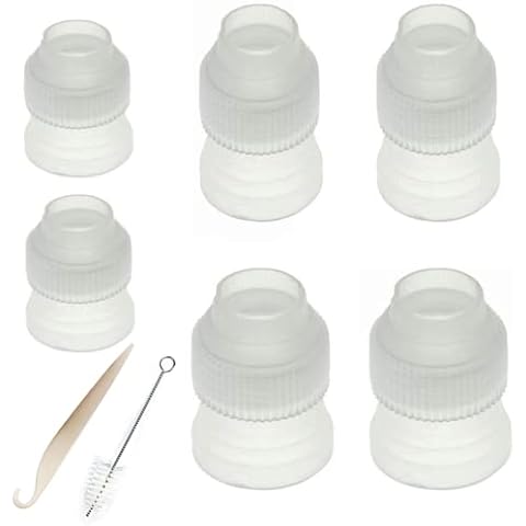 CGJIANG 6 Pack Cake Decorating Tools Couplers Adaptor,Piping Nozzles Coupler Plastic Large Medium Small Coupler Pipe Cake Decorating Coupler(with 1*Brush+1*Scrapers) Cover