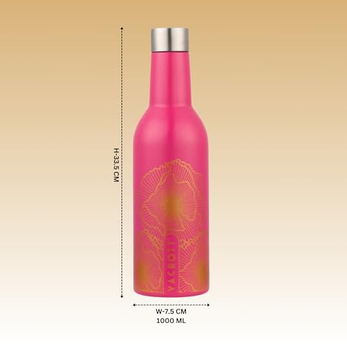 Image of Clay Craft Vacbott IVY Wine Double Walled|18 Hours Hot and 24 Hours|Cold Vacuum Insulated Flask Bottle|2 Piece, 1000 ml Steel Bottles for Travelling|BPA-Free|BIS Certified|1Year Limited Warranty