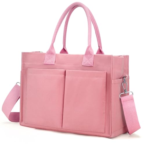 Canvas Tote Bags for Women，Work Tote Bags with Pockets,Crossbody Tote Bag Everything Handbags Shoulder Bags for Women