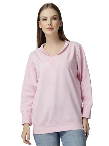 Image of Women's Boyfriend /Loose Fit Full Sleeve Drop Shoulder Loopknit V-Neck Neck Sweatshirt Oversized Cotton Winter T-Shirt for Women Korean Style Casual | Trendy Baggy Fit for Girls