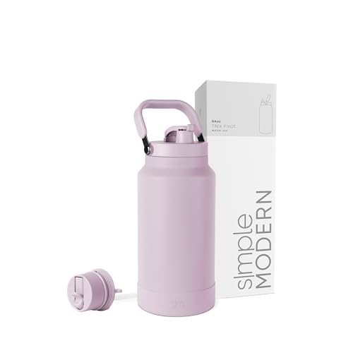 Simple Modern Trek Pivot | Half Gallon Water Bottle Jug with Handle & Boot | Interchangeable Straw & Chug Lids | Large Insulated Stainless Steel | Sports Camping Outdoors | 64oz, Lavender Mist