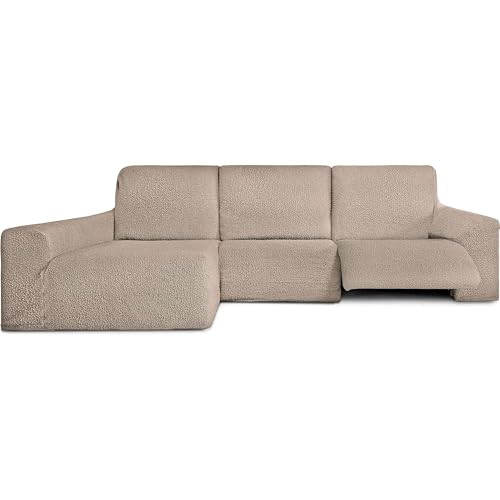ECOMMERC3 | Funda Sofá Chaiselong Brazo Largo Izquierda con Relax Bielástico - Funda Sofá Chaiselongue Visón Súper Elástica, Transpirable y Espumas de Sujeción