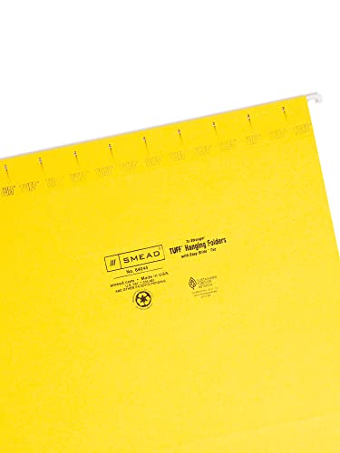 Smead Tuff Hanging File Folder With Easy Slide Tab, 1/3-Cut Sliding Tab, Letter Size, Yellow, 18 Per Box (64044, Rod Color May Vary) #TOP2