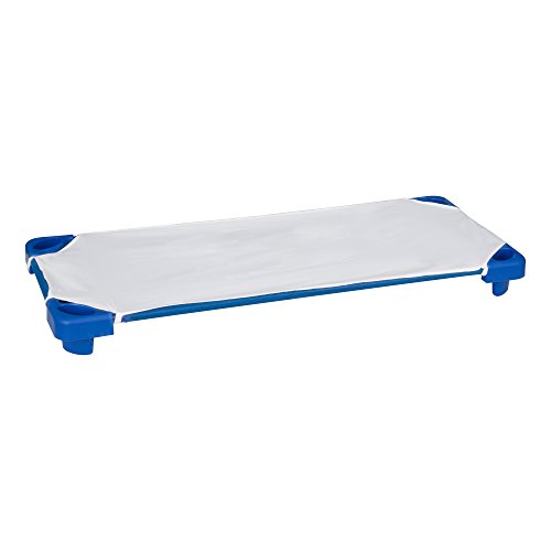 Image of Sprogs Heavy-Duty Stackable Standard Size 52 inchL Daycare Cots for Kids and Toddlers, Stacking Preschool Classroom Kids Cots for Sleeping, Resting, Naptime, Pack of 18, Blue