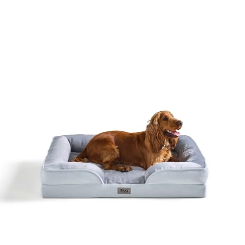 Snug Large Orthopaedic Dog Bed - Foam Pet Dog Sofa Bed Mattress with Non-Slip Base, Removable Washable Cover - Grey - Large - 89 x 63.5 x 16.5cm