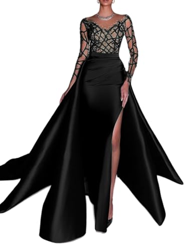 Mermaid Evening Gown Celebrity Style Dress Carnival Court Train Long Sleeve Jewel Neck Satin with Rhinestone Appliques 2025