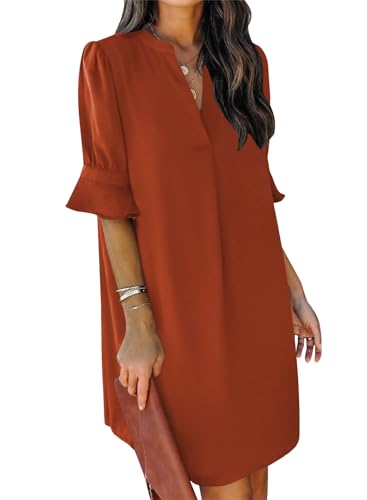 Image of QACOHU Summer Dresses for Women V Neck Ruffle Short Sleeve Casual Shift Dress