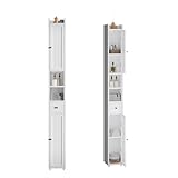 ELUREVIA Meuble Colonne Salle de Bain, Armoire Haute de Salle de Bain avec 2 Portes et 1 Tiroir, Étagères Réglables, pour Petits Espaces, Blanc