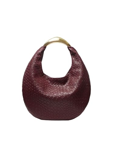 Image of QWINEE Women's Woven Handbag Elegant Clutch Purse Metal Top Handle Cresent Evening Bag Retro PU Leather Clutch Purse