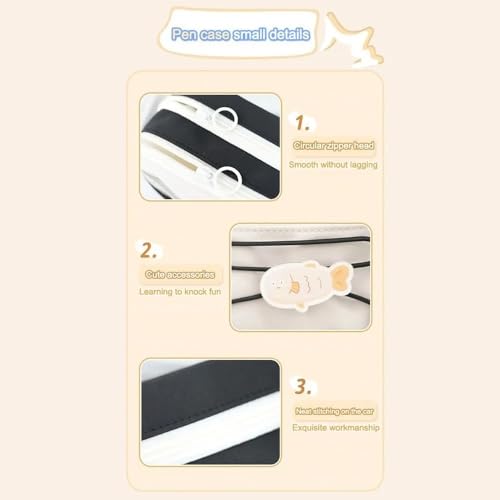 Image of Alokik Cute Black Cat Pencil Pouch for Girls & Boys, Large Capacity Multi-Layer Zipper Pencil Case with Front Pocket & Drawstring Organizer for School Supplies (Cat - Black)