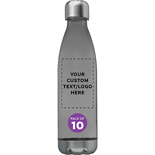 DISCOUNT PROMOS Custom Levian Cola Shaped Plastic Bottles 25 oz. Set of 10, Personalized Bulk Pack - BPA Free, Great for Gym, Hiking, Cycling, Yoga and More - Smoke