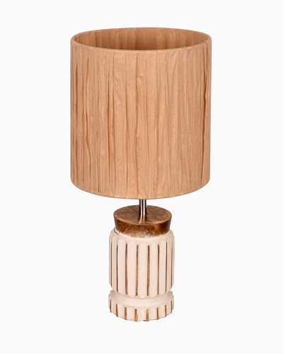 Image of Homesake Wooden Table Lamp | Handcrafted Bedside & Living Room Lamp | E27 Holder with Bulb Included | Warm Light | Desk Nightstand Light, Decor Lamp for Bedroom, Study & Home Decor, White