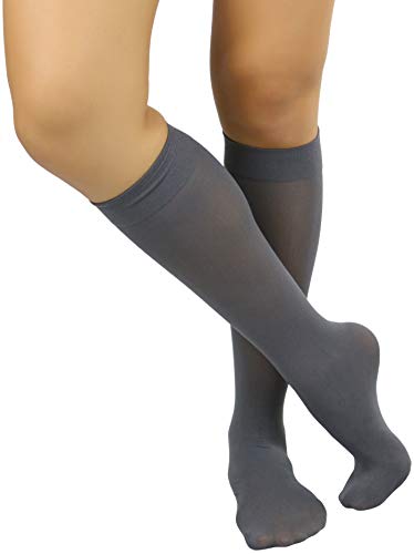 Image of ToBeInStyle Women's Opaque Knee High Nylon Fashion Socks Solid & w /Front Satin Bow
