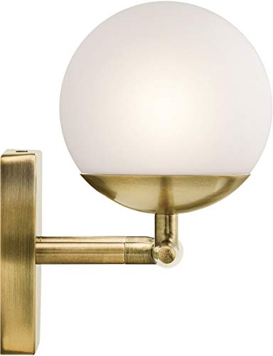 Kichler Jasper 16.5" Halogen Vanity Light In Natural Brass, 2-Light Mid Century Bathroom Vanity With Satin Etched Cased Opal Glass, ("16.5" W X 7.75" H), 45581Nbr #TOP2