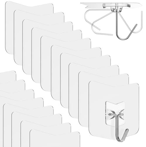 Heavy Duty Adhesive Hooks 18 Pack - Holds 15 lbs, No Drill Stick Plastic Hook Hangers for Hanging Towel Shower Bathroom, Kitchen, Cabinet - Strong Wall Hanger for Ornaments, Apartment Bedroom