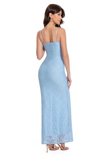 Image of Women's Lace Maxi Dress Spaghetti Strap Slim Fit Sleeveless Gown with Lace Bust for Evening & Party