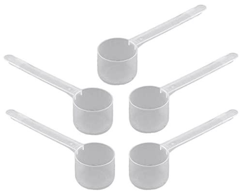 35 mL Plastic Measuring Packaging Scoop (= 7 teaspoon/ = 35cc/ = 2.4 tablespoons/ 1.2 fl oz), Long Handle - to Measure and Dispense Spices, Granules, Powders, for Seeds Packing (5)