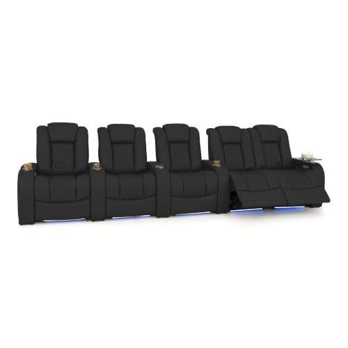 Image of Seatcraft Virtuoso LT Black Italian Leather Home Theater Seating, Zero Gravity Power Recliner, Heat and Massage, Powered Headrest and Lumbar Gaming and Home Office Chair, Row of 5 Right Loveseats