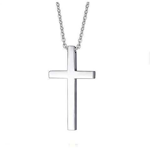 Glimmerst Cross Pendant Necklace, Stainless Steel Silver Cross Necklace High Polished Solid Cross Pendant Necklace Christian Necklace for Men Boy Cover