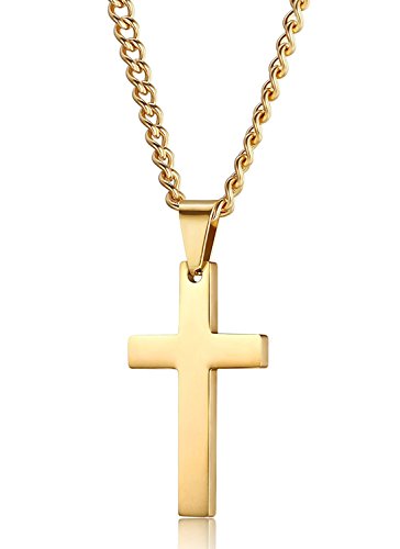 Jstyle Joyería de Acero Inoxidable Colgante Cruz Dorado para Mujeres y Hombres Collar Largo 56CM