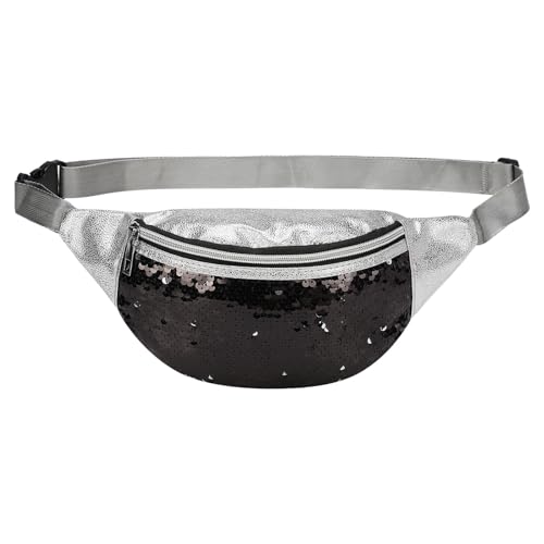 DTGN Pochete feminina com lantejoulas, linda bolsa de cintura, bolsa transversal, resistente à água, pequena bolsa de bumbum com cinto ajustável para corrida, caminhada, brilhante, Preto