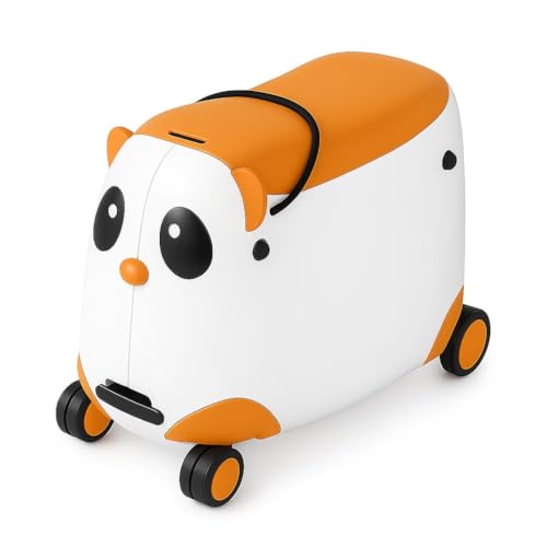 Image of Panda Ride-On Kids Luggage 2-in-1 Rideable Travel Suitcase with Pull Handle & Wheels for Toddlers and Children Trolley Bags |Animal Design | Travel Case with Wheels & Seat |20 inch (Orange with White)