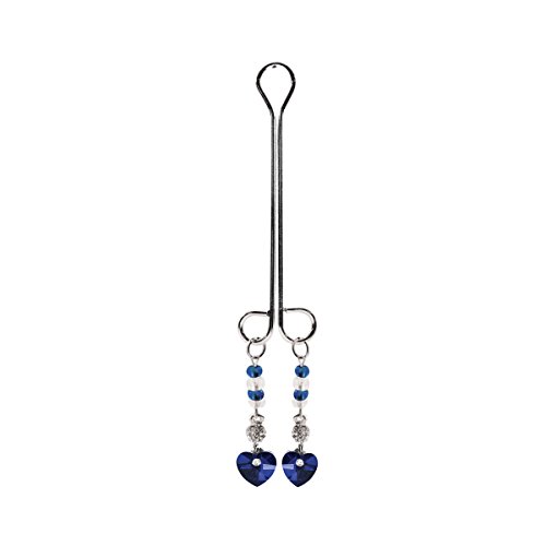 Clit Clamp - Dbl Loop W/Heart Charm & Blue Beads
