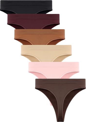 Image of READY TO LOVE Womens Underwear Breathable Seamless Thongs 6 Pack Comfortable No Show High Waisted Thong Tangas Panties