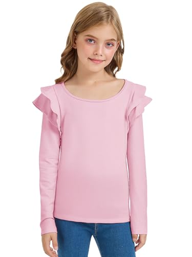 Girls Ruffle Long Sleeve Shirts Kids Crewneck Tee Tops Casual Cute Fall Clothes3