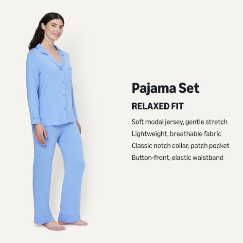 Image of Amazon Essentials x Sofia Grainge Women's Stretch Modal Long-Sleeve Button-Front Top and Full-Length Bottom Pajama Set