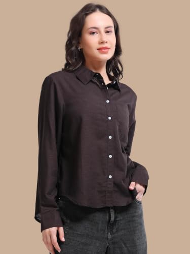Image of Glam & Chique Women's Relaxed Fit Spread Collar Solid Casual Shirt S-2XL