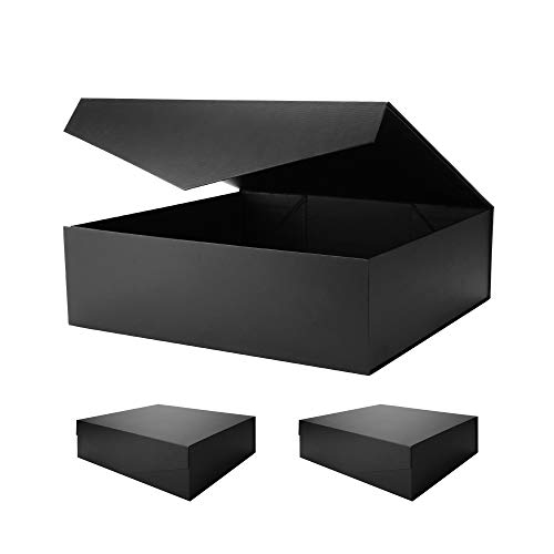 PACKHOME 17x14.5x5.5 Inches, 3 Extra Large Gift Boxes with Lids, Gift Boxes for Clothes and Large Gifts (Matte Black with Grid Pattern)