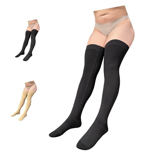 Image of Closed Toe Thigh High 15-20 mmHg Compression Wide Leg Inside Zipper