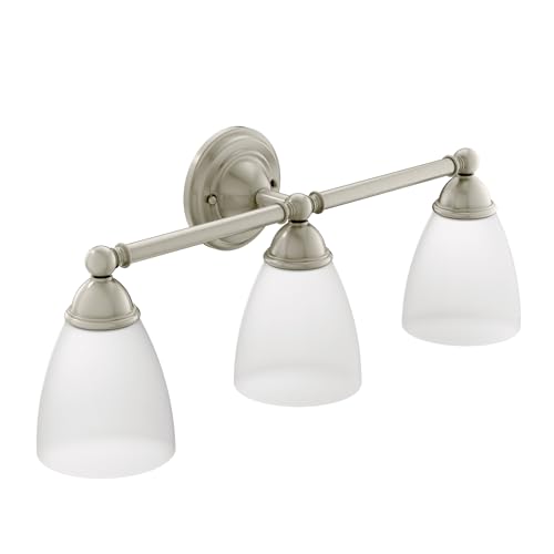 Image of Moen YB2263BN Brantford 3-Light Dual-Mount Bath Bathroom Vanity Fixture with Frosted Glass, Brushed Nickel