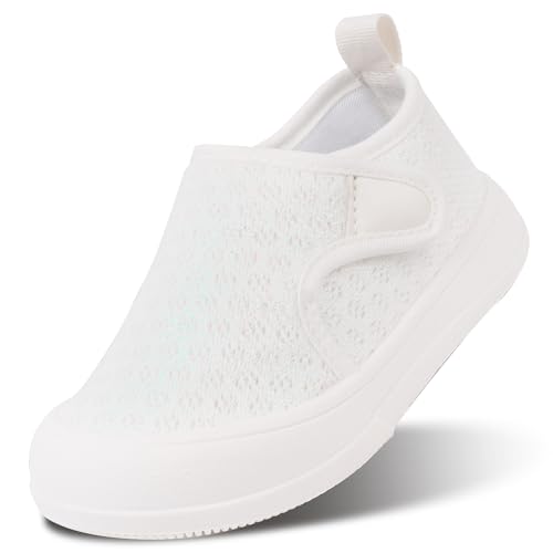 Toandon Toddler Girls Knit Straps Sneakers Walking Shoes Little Kids Adorable Breathable Lightweight Easy Slip On Non Slip Comfortable Soft Flexible Soles White mesh Size 12