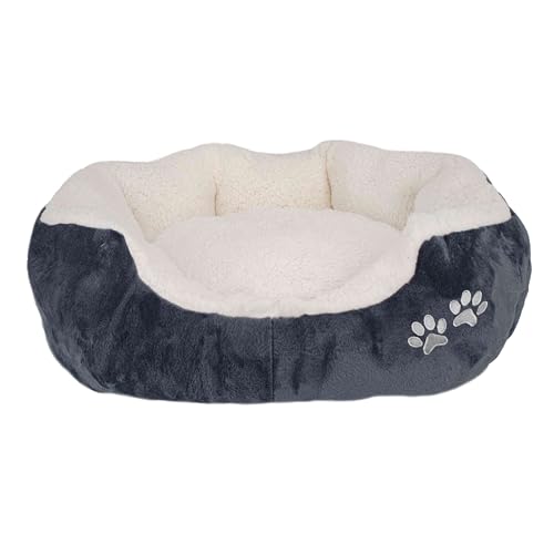 Domarex Hundebett Katzenbett 57x52x16 cm weich und flauschig - gemütliches Haustierbett mit erhöhtem Rand - Anti-Rutsch-Boden - robust, pflegeleicht - Kuschelbett für Hund & Katze - Weiß/Grafit