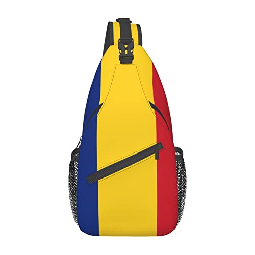 Mochila de un hombro con bandera de Rumania negra unisex miniatura 2
