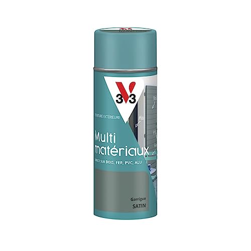 V33 - Aérosol - Bombe Peinture Extérieure Multi-matériaux - Peinture Antirouille - Mobiliers, Fenêtres, Portails, Grilles - Séchage Rapide et Tendu Bon - Teinte Garrigue Satin - 400ml
