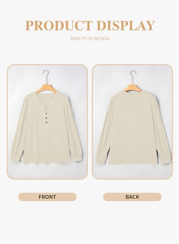 Eytino Womens Plus Size Tops Henley V Neck Long Sleeve Casual Shirts Button Front Loose Fit T Shirt(1X-5X)4