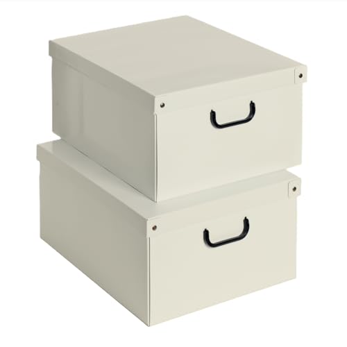 Lavatelli – Set de 2 Cajas Organizadoras de Cartón para Armario y Almacenamiento, 39x50x24 cm, con Tapa y Asas, Beige, Ideal para Ropa, Juguetes y Accesorios