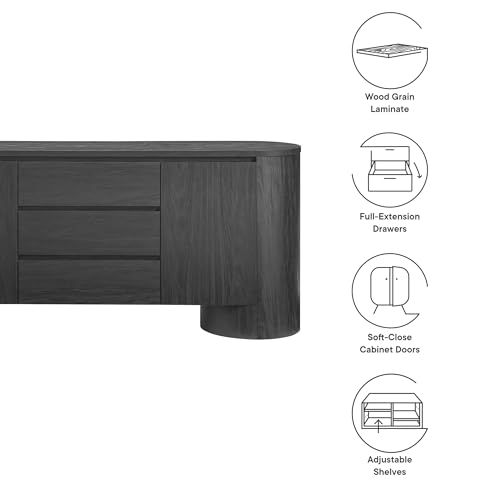 Image of Modway Duval Oval Wood Grain 71 Inch Sideboard with Doors and Drawers in Black