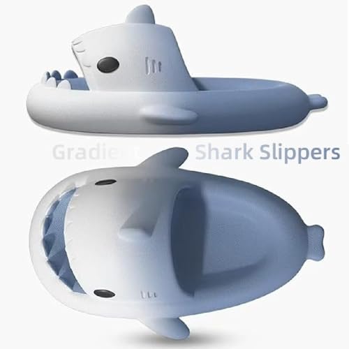 Two-color Gradient Shark Slides with Thick Sole, Beach Pool Outdoor & Indoor Sandals, Textured Grip Cushioned Comfort Slippers2